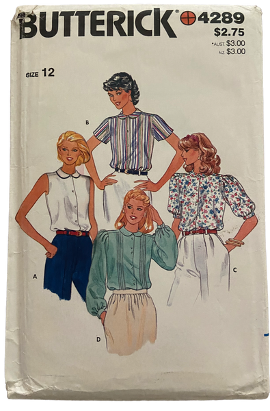 Butterick 4289 vintage 1980s blouse sewing pattern. Bust 34 inches
