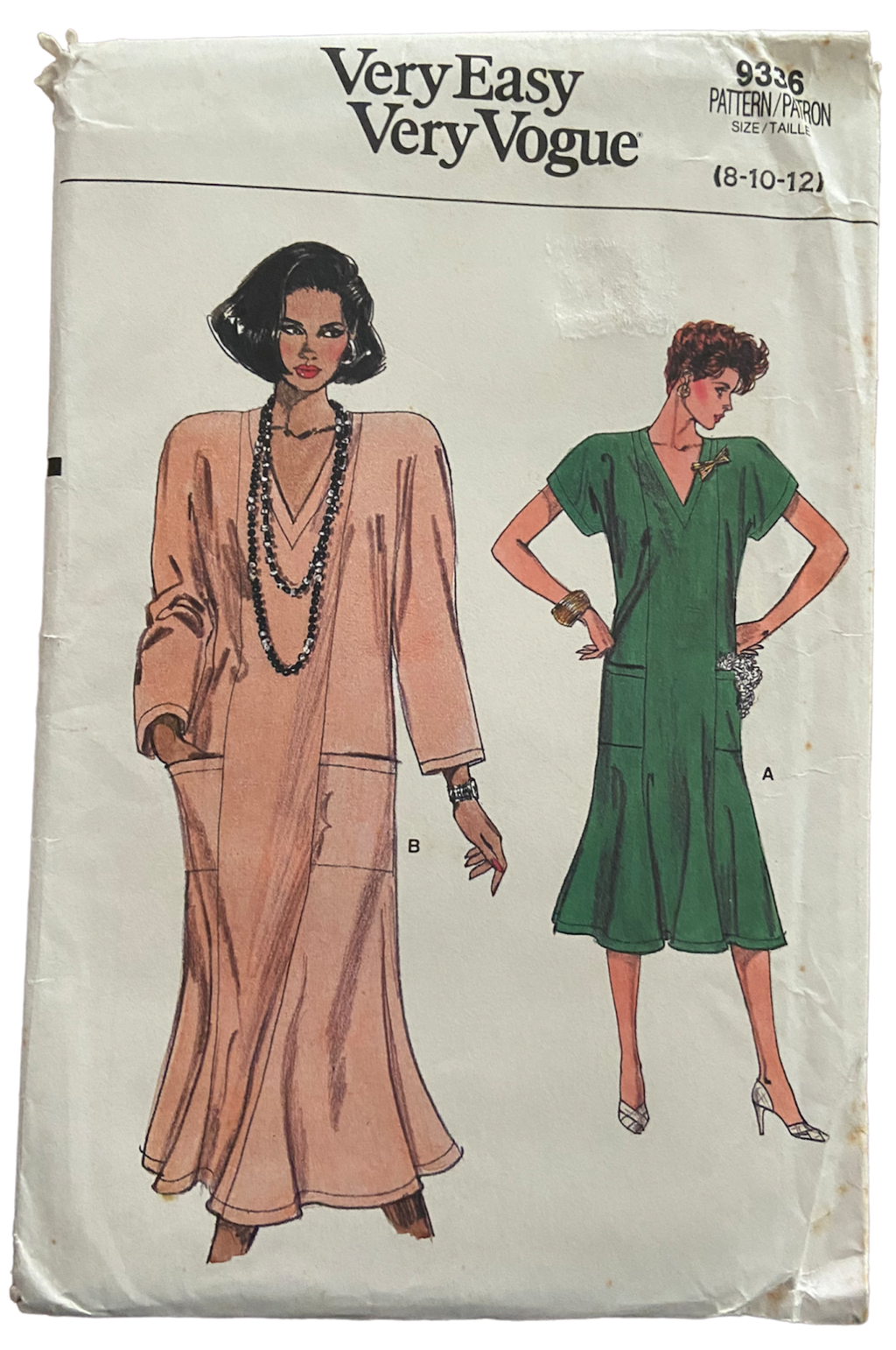 Very easy very vogue 9336 vintage 1980s dress sewing pattern Bust 31.5, 32.5, 34 inches