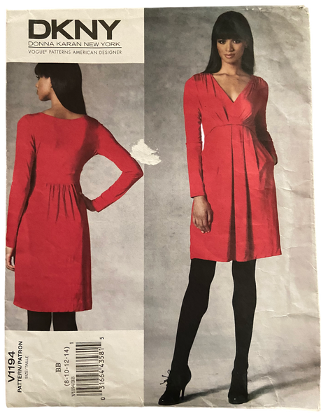 Vogue  American Designer v1194 DKNY Donna Karan New York dress sewing pattern Bust 31.5, 32.5, 34. 36 inches