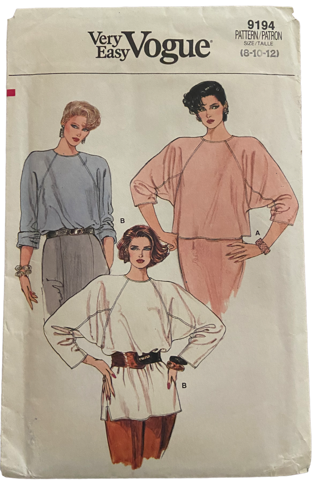 Very easy vogue 9194 vintage 1980s top sewing pattern Bust 31 1/2 - 32 1/2 - 34 inches