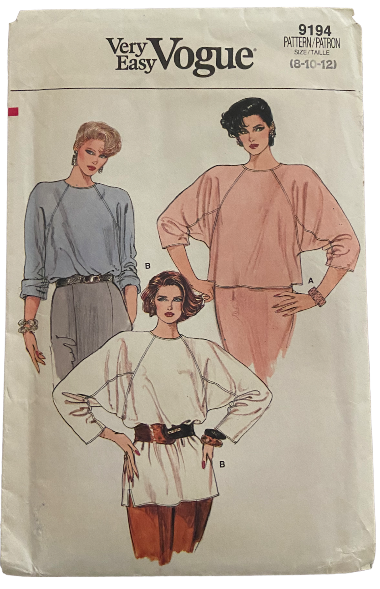 Very easy vogue 9194 vintage 1980s top sewing pattern Bust 31 1/2 - 32 1/2 - 34 inches