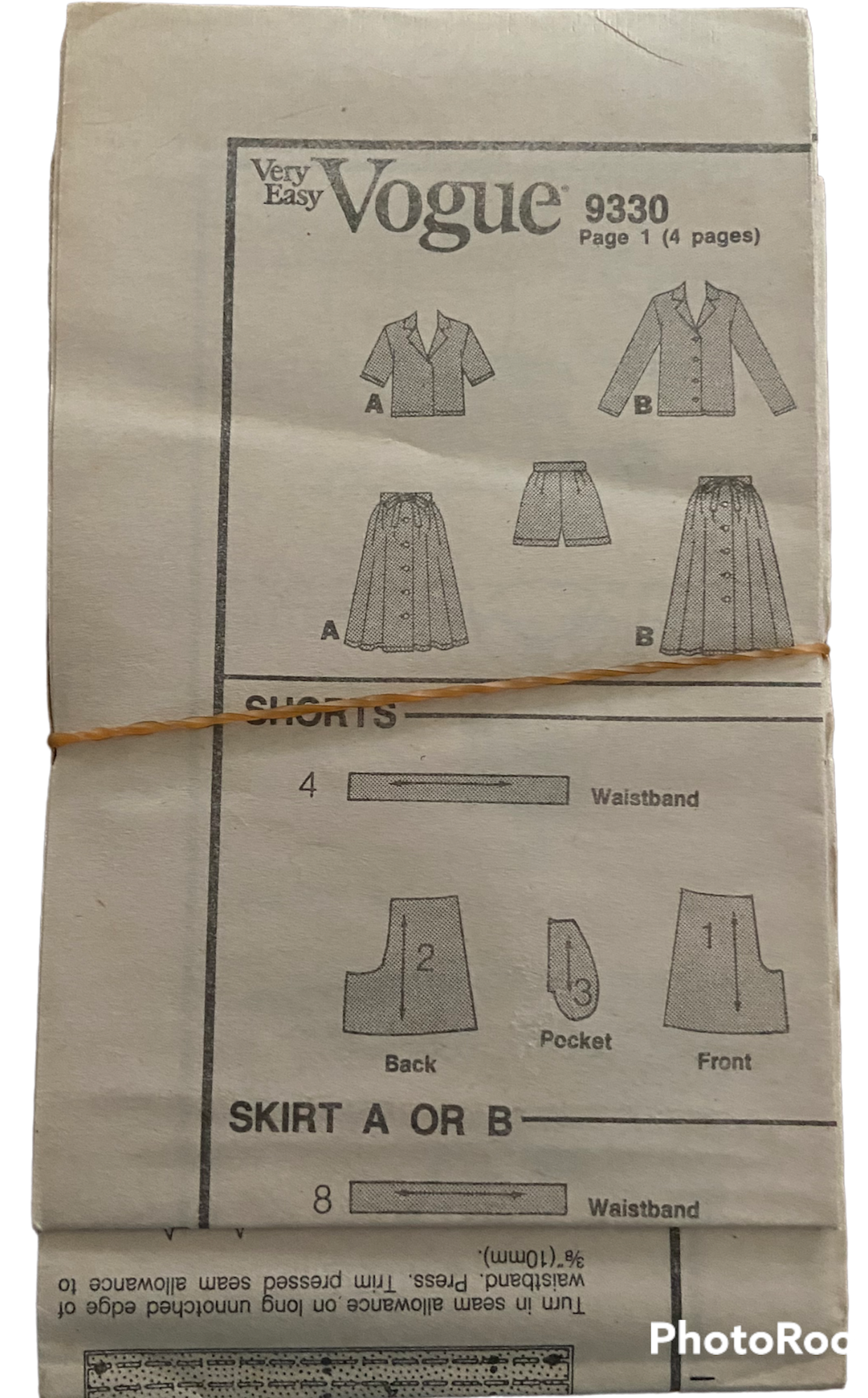 Vogue 9330 vintage sewing pattern 1980s shirt, skirt, shorts  pattern 30.5, 31.5, 32.5 inch bust. WOUNDED BARG