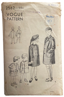Vogue 2562 vintage 1950s child's coat sewing pattern. Size 2 years. Breast 21 inches.