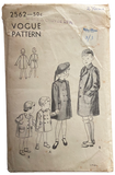Vogue 2562 vintage 1950s child's coat sewing pattern. Size 2 years. Breast 21 inches.