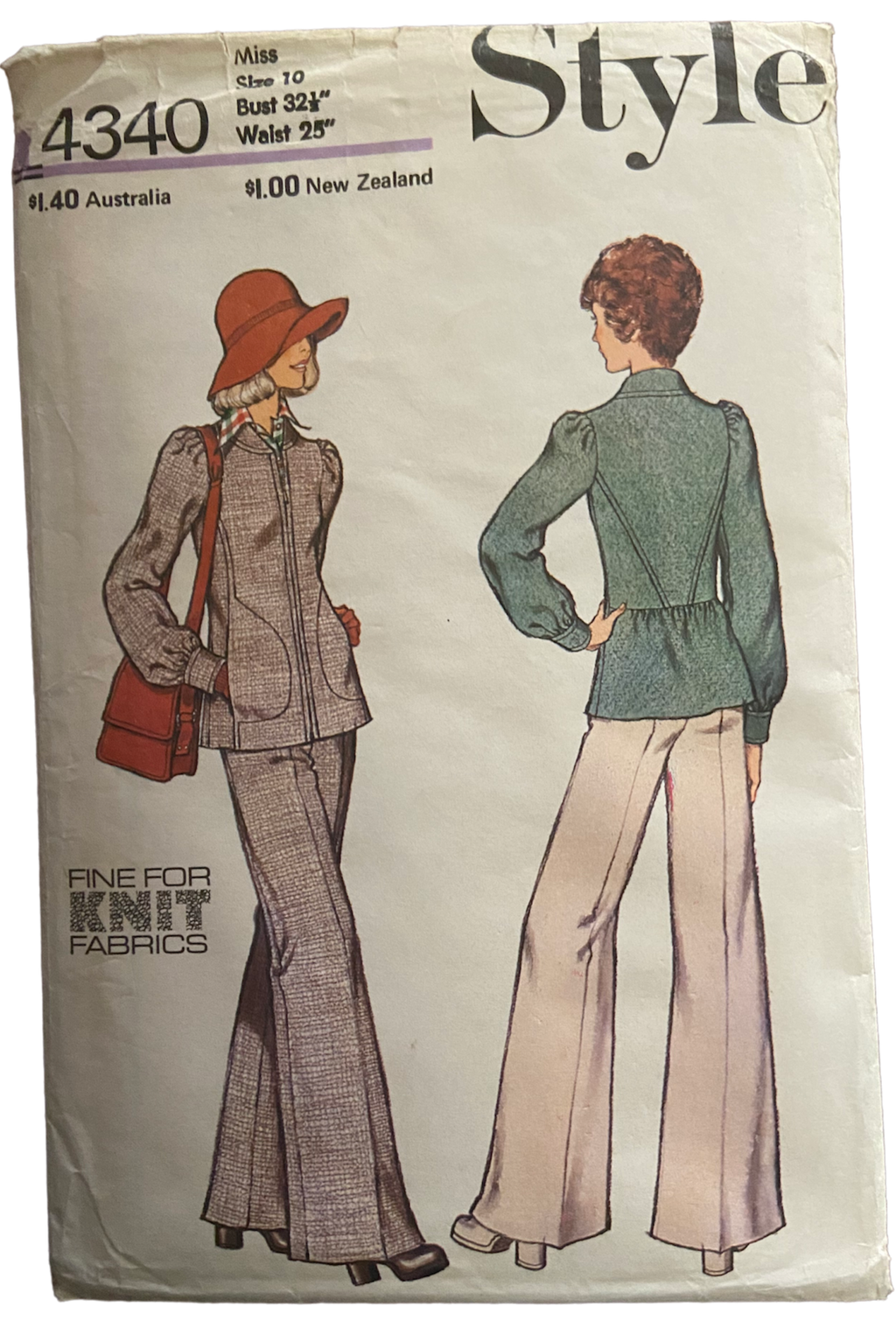 Style 4340 vintage 1970s unlined jacket and trousers pattern Bust 32 1/2 inches