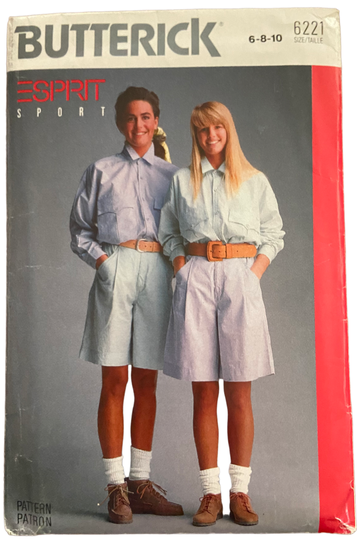 Butterick 6221 vintage 1980s Esprit Sport shirt and shorts sewing pattern Bust 30.5, 31.5, 32.5 inches