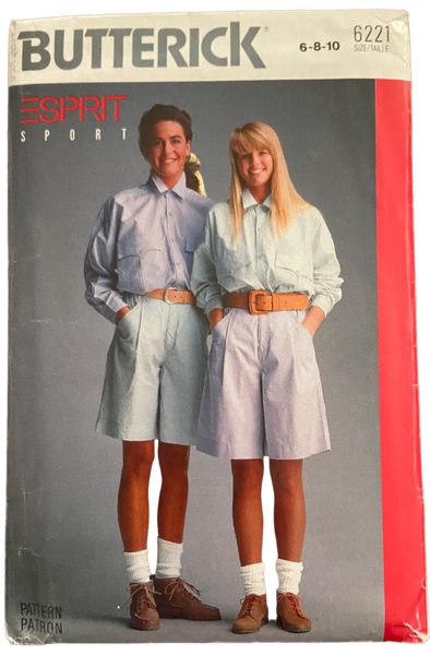 Butterick 6221 vintage 1980s Esprit Sport shirt and shorts sewing pattern Bust 30.5, 31.5, 32.5 inches