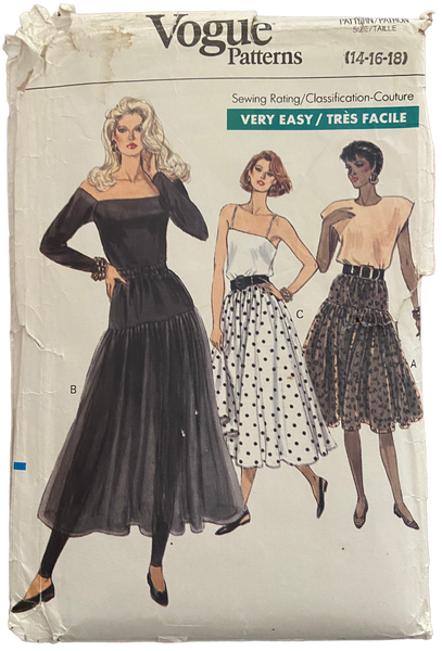 Vogue 7731 vintage 80s tiered skirt sewing pattern. Waist 28, 30, 32 inches.