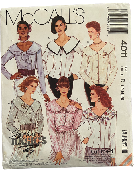 McCall's 4011 vintage 1980s blous sewing pattern. Bust 34, 36, 38 inches