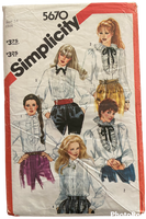Simplicity 5670 vintage 1980s blouse sewing pattern. Bust 36