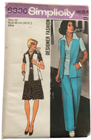 Simplicity 6336 vintage 1970s dress or top, vest and pants pattern. Bust 32.5 inches