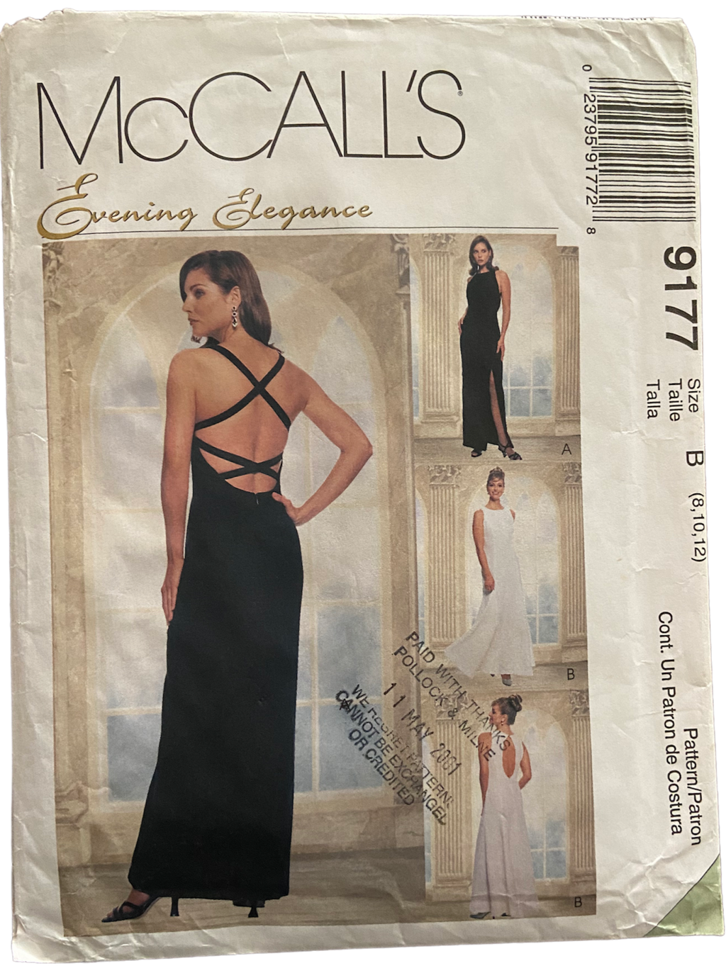 McCall's 9177 vintage 1990s evening elegance evening dress sewing pattern. Bust 31.5, 32.5, 34 inches