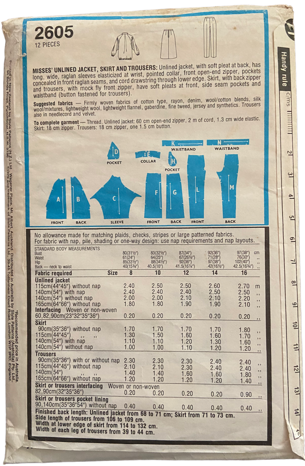Style 2605 vintage 1970s jacket skirt and pants pattern Bust 32 inches