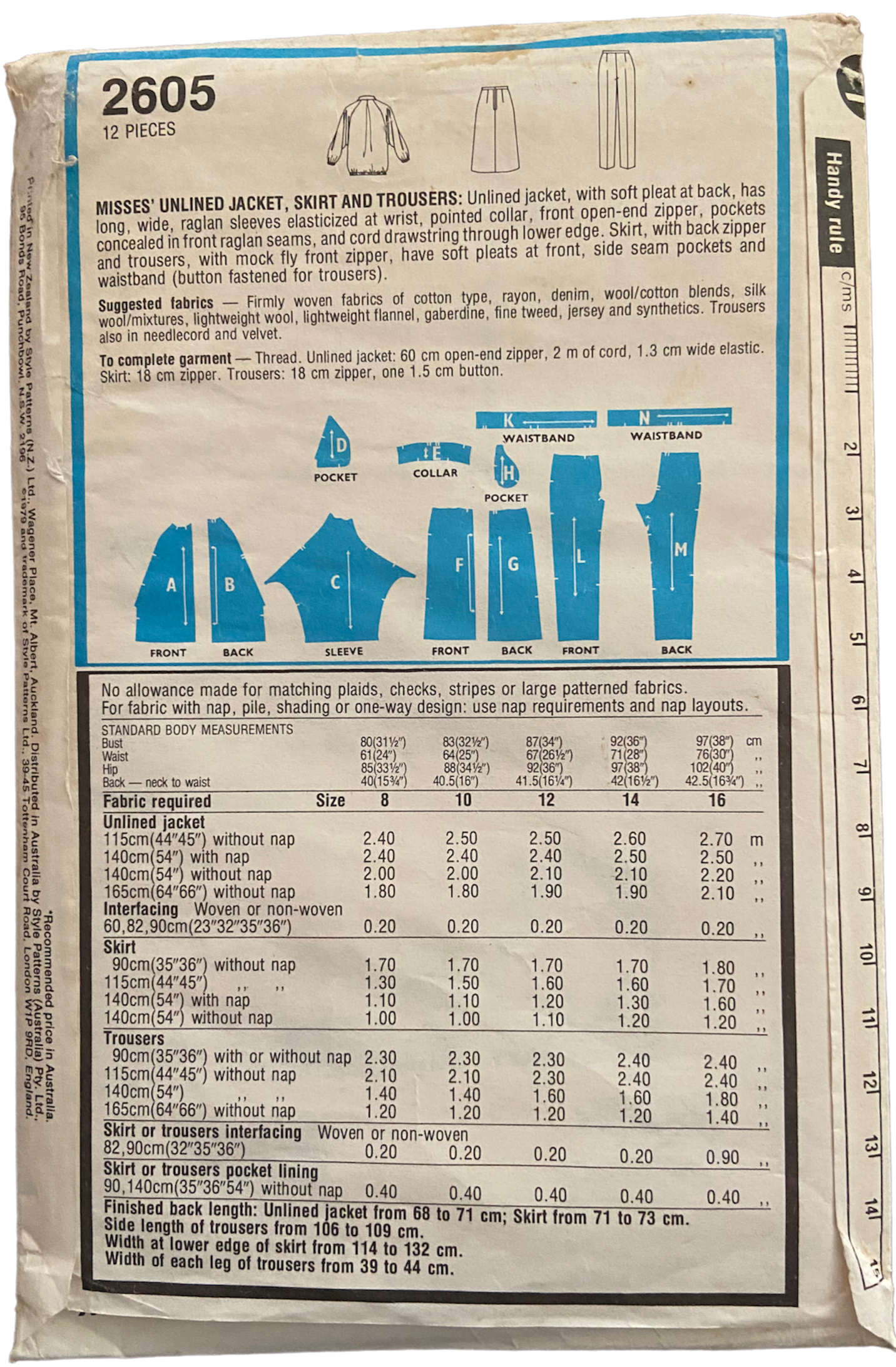 Style 2605 vintage 1970s jacket skirt and pants pattern Bust 32 inches