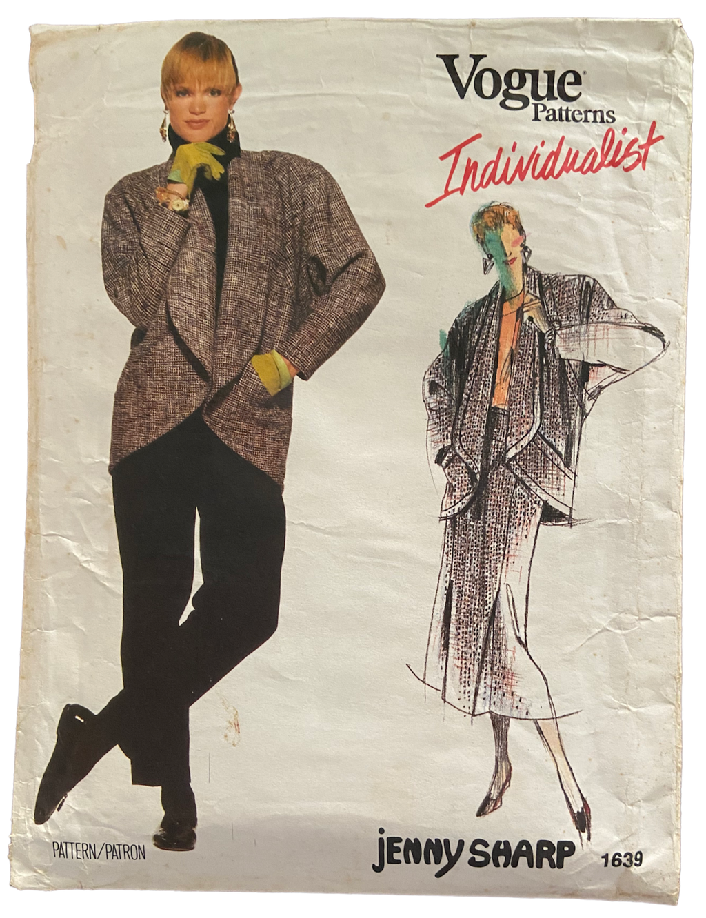 Vintage 1980s Vogue 1639 Individualist Jenny Sharp jacket, skirt and pants pattern Bust 34 inches