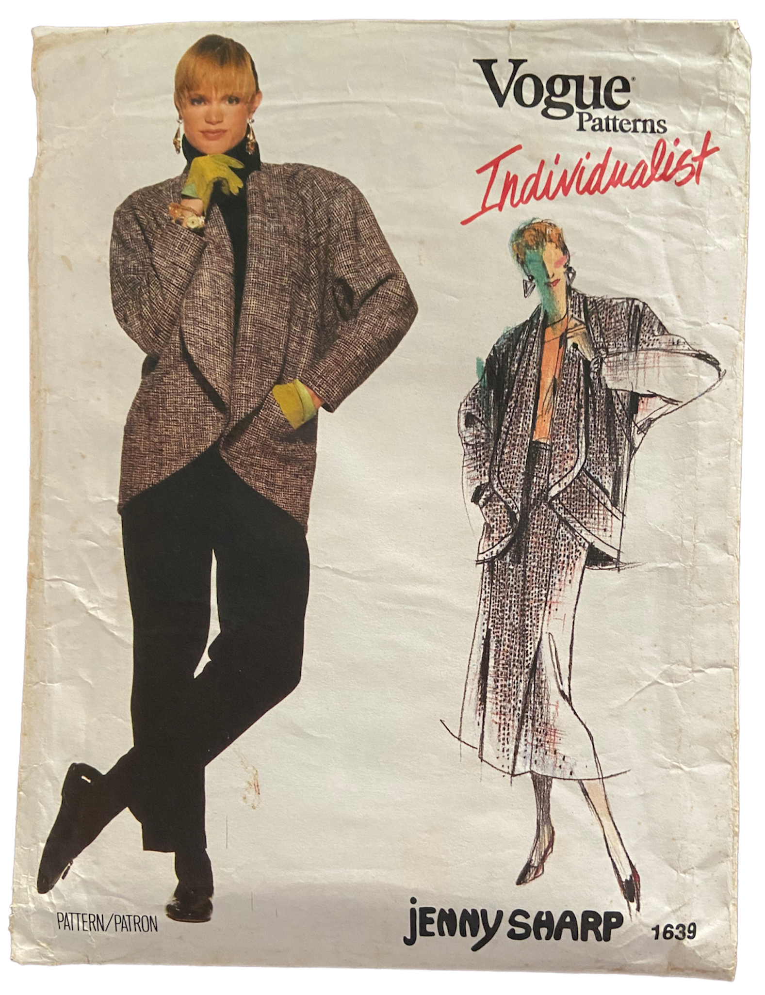 Vintage 1980s Vogue 1639 Individualist Jenny Sharp jacket, skirt and pants pattern Bust 34 inches