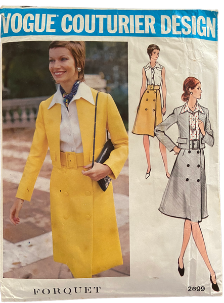 Vintage 1970s Vogue Couturier Design Forquet three piece suit pattern Bust 38 inches