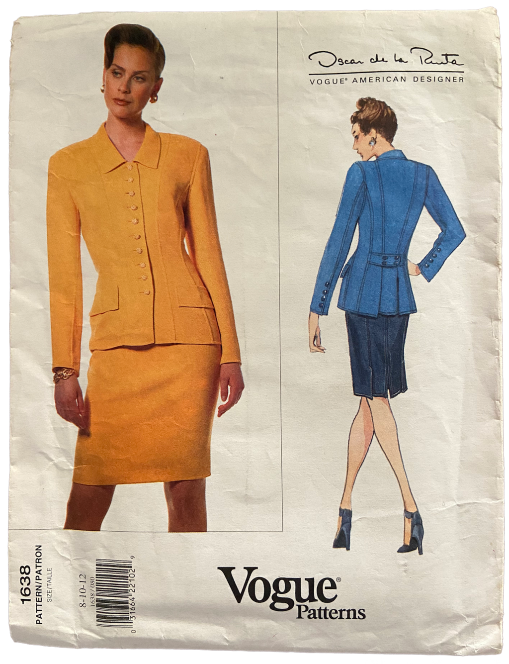 Vintage 1990s Vogue 1638 American Designer Oscar de la Renta jacket and skirt pattern Bust 31.5, 32.5, 34 inches