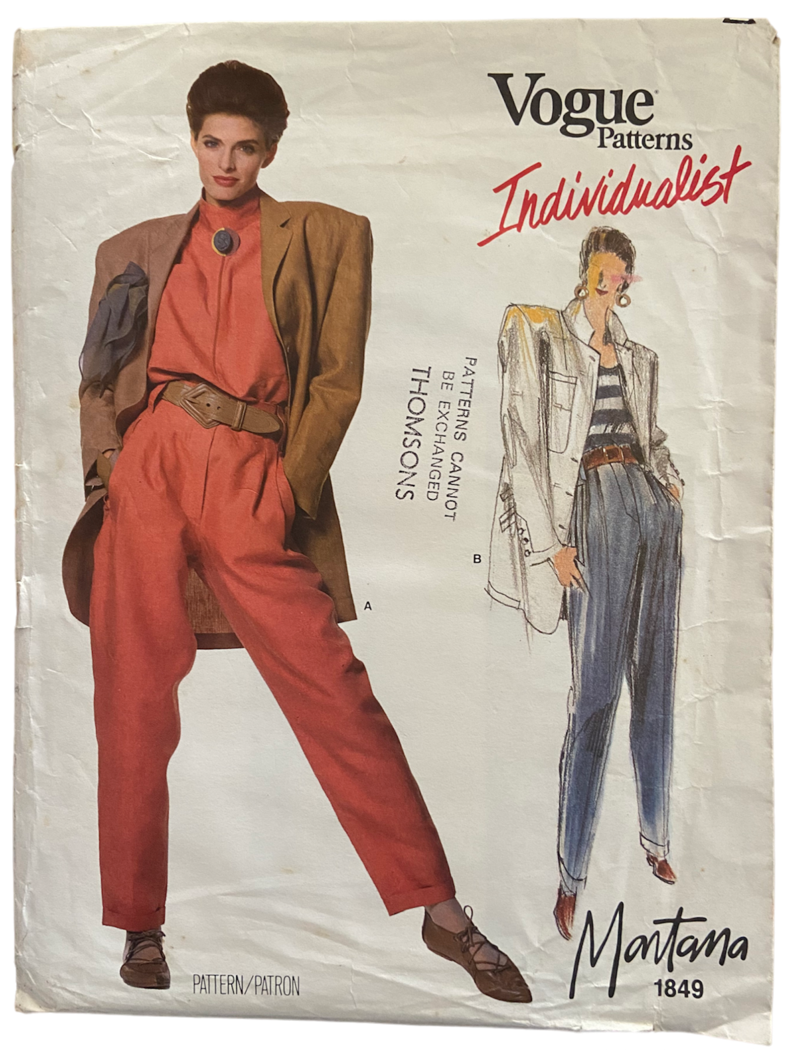 Vintage 1980s Vogue 1849 Individualist Claude Montana jacket and pants pattern Bust 32.5 inches
