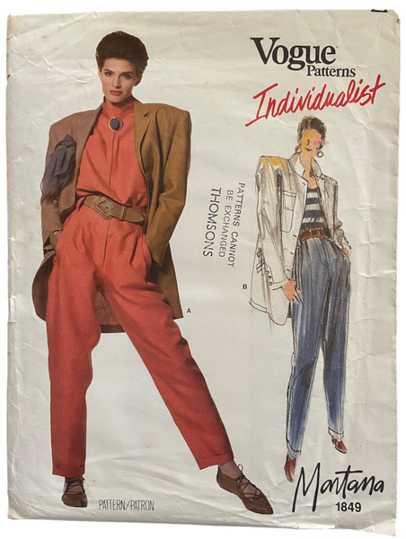 Vintage 1980s Vogue 1849 Individualist Claude Montana jacket and pants pattern Bust 32.5 inches