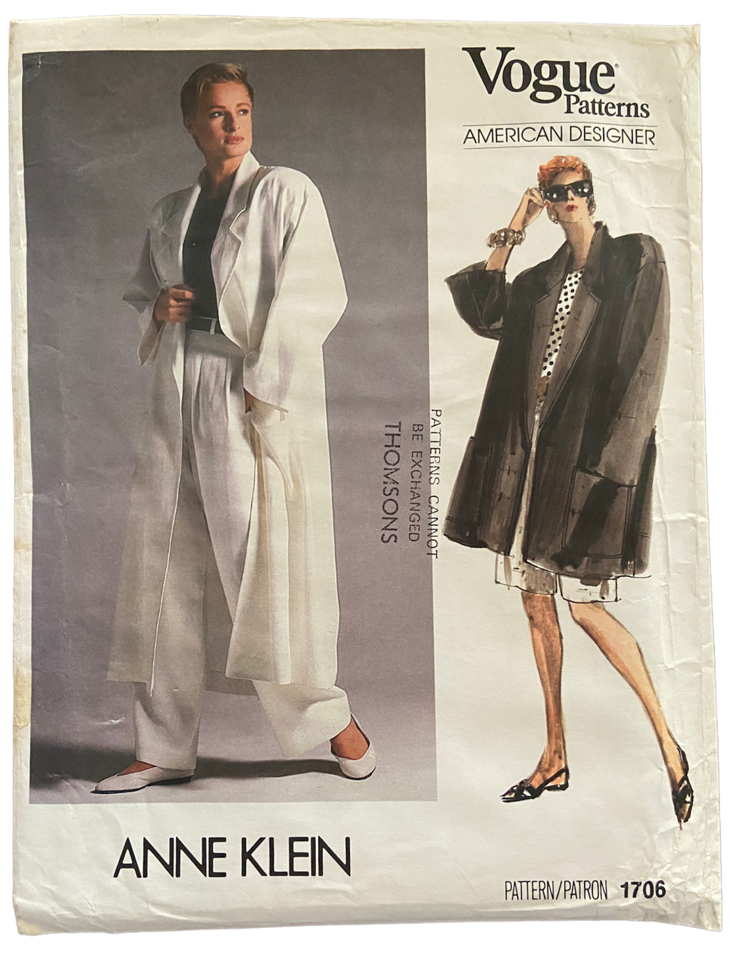 Vintage 1980s Vogue 1706 Anne Klein coat, shorts, pants and top pattern Bust 34 inches