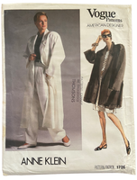 Vintage 1980s Vogue 1706 Anne Klein coat, shorts, pants and top pattern Bust 34 inches