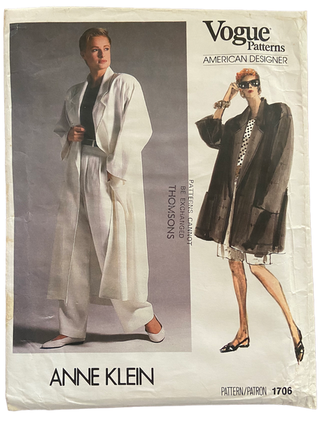 Vintage 1980s Vogue 1706 Anne Klein coat, shorts, pants and top pattern Bust 34 inches