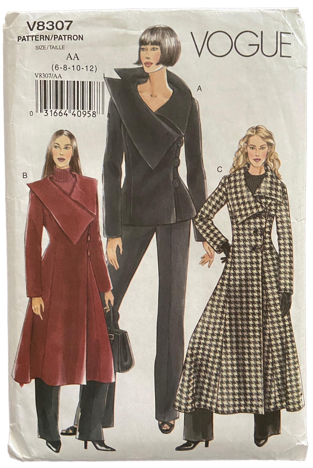 Vogue v8307 jacket and coat pattern from the 2000s Bust 31.5, 32.5, 34 inches