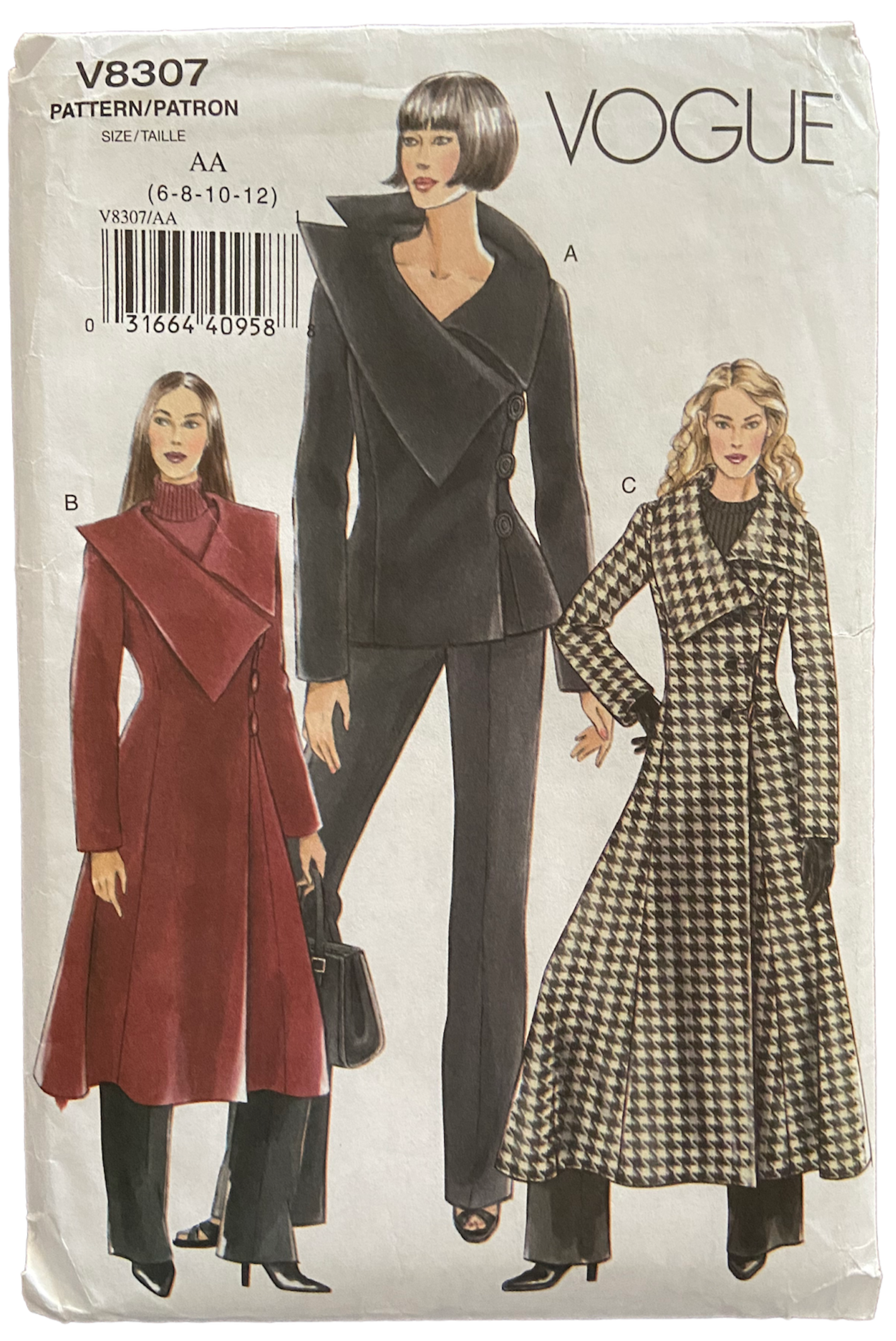 Vogue v8307 jacket and coat pattern from the 2000s Bust 31.5, 32.5, 34 inches