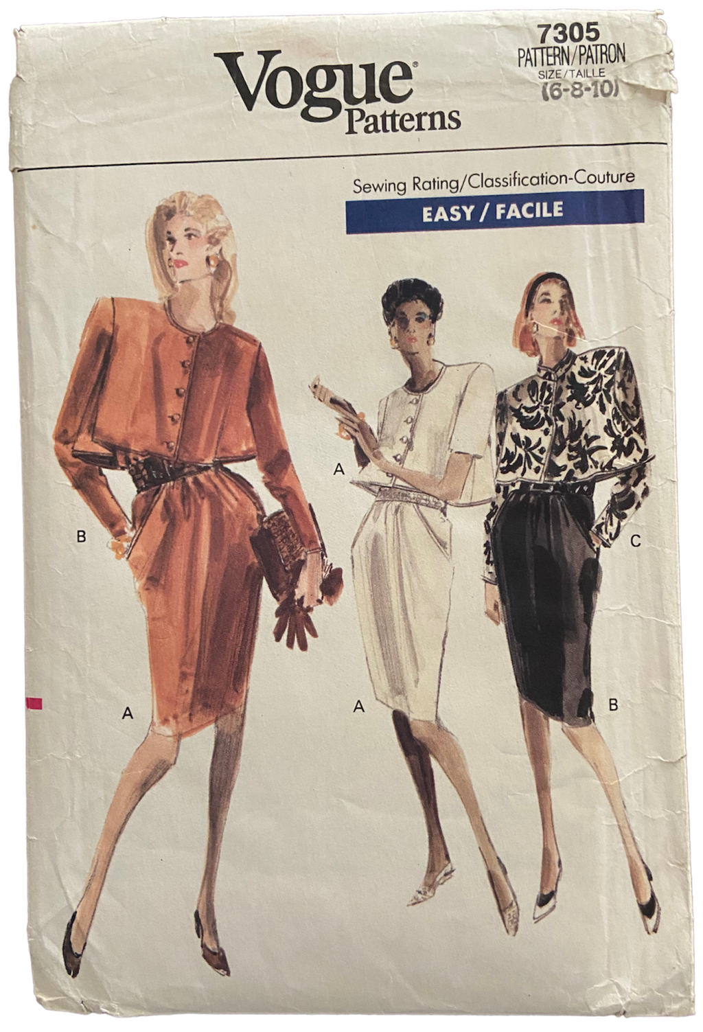 Vogue vintage 80s 7305 dress and top pattern Bust 31.5, 32.5, 34 inches