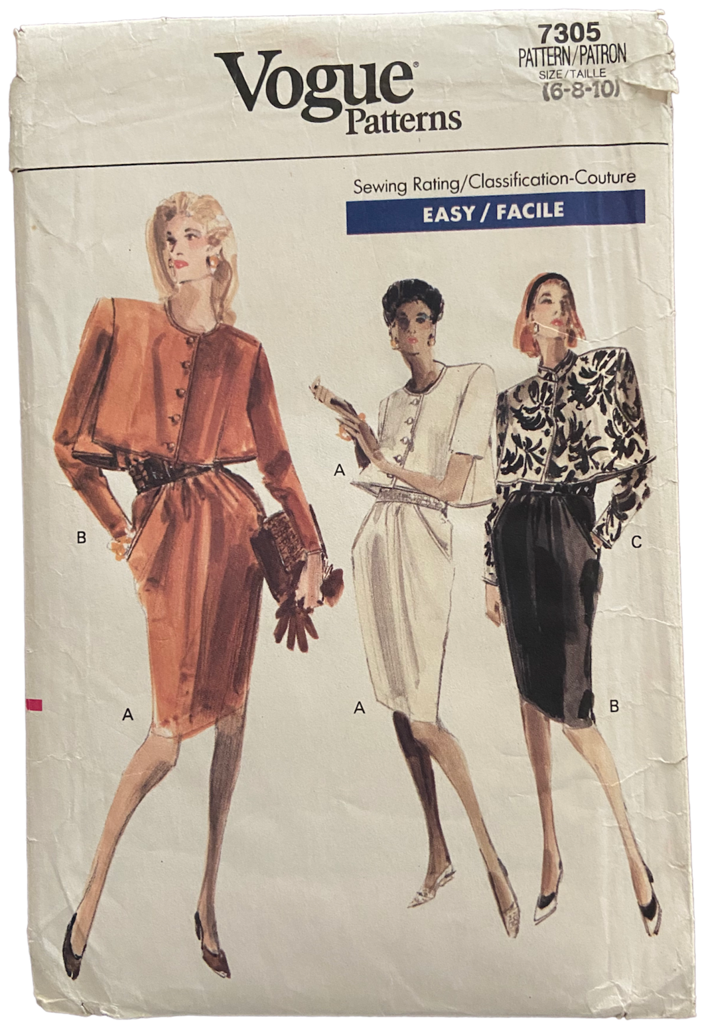Vogue vintage 80s 7305 dress and top pattern Bust 31.5, 32.5, 34 inches