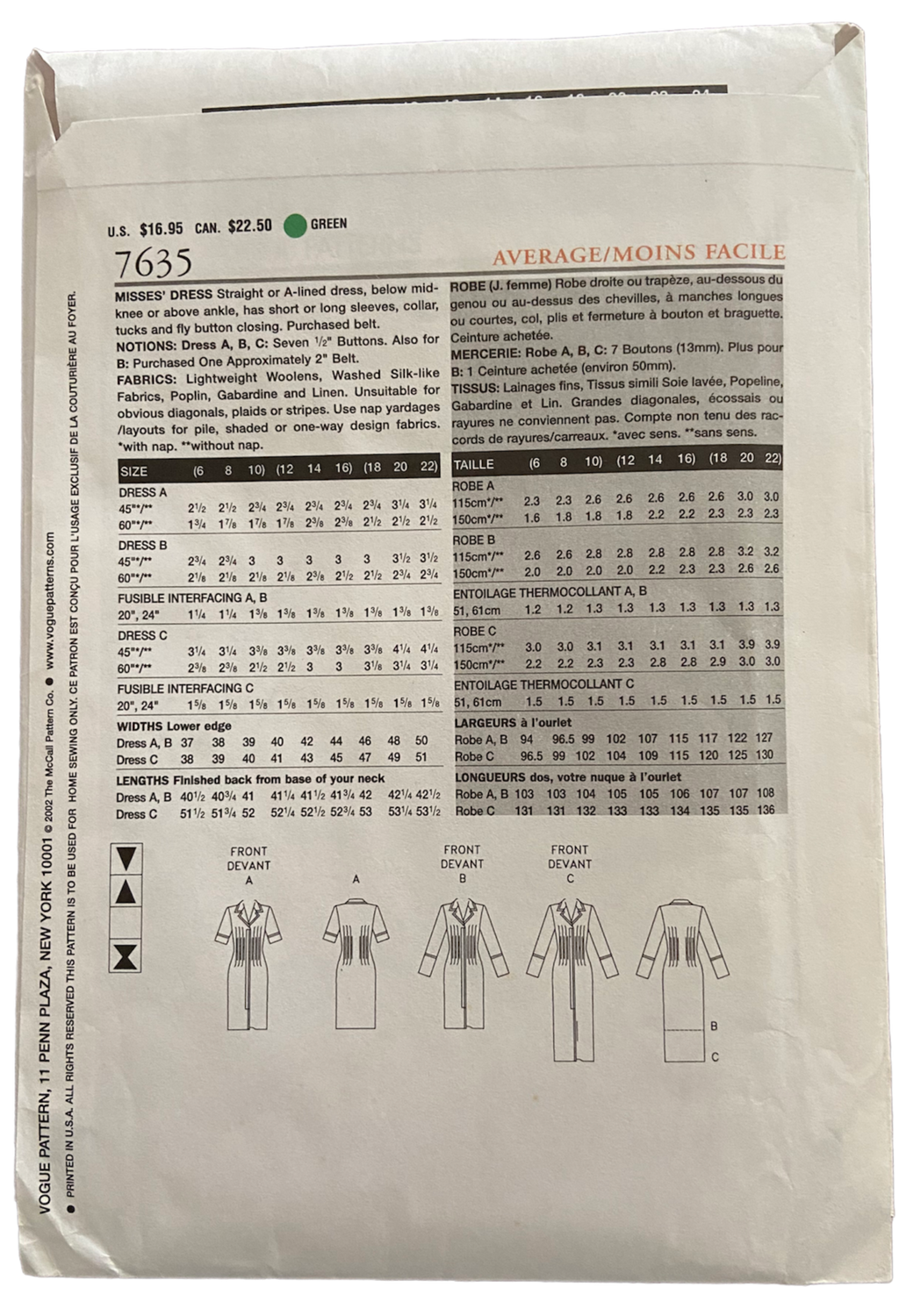 Vogue vintage 80s 7305 dress and top pattern Bust 31.5, 32.5, 34 inches