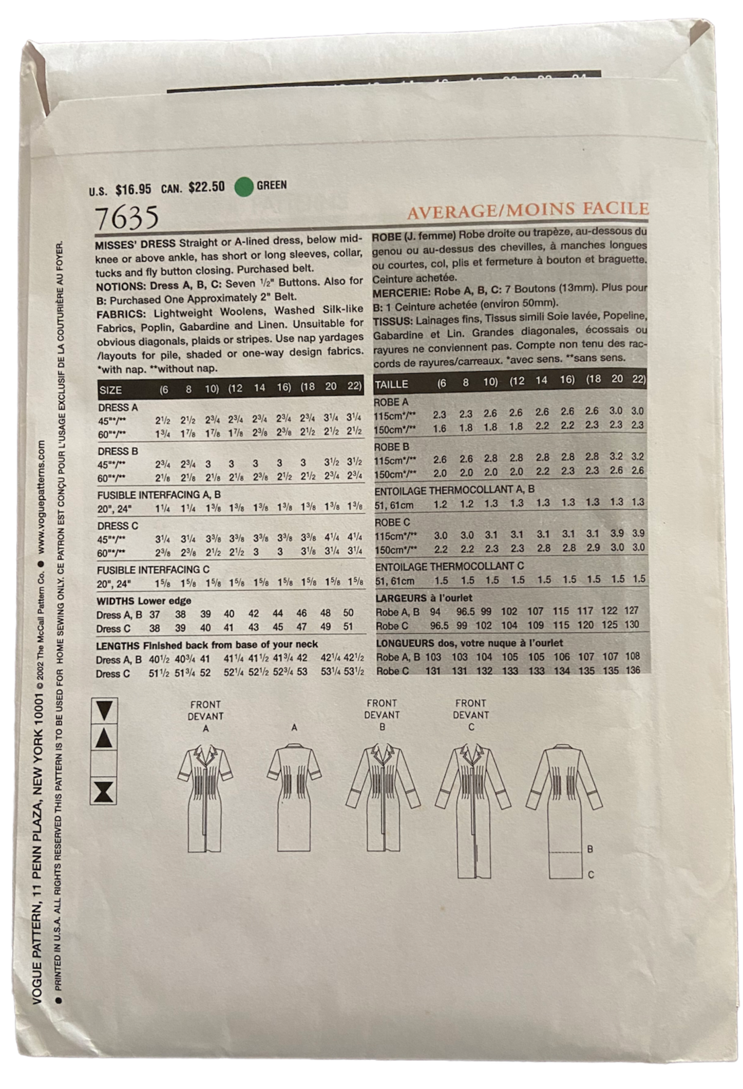 Vogue vintage 80s 7305 dress and top pattern Bust 31.5, 32.5, 34 inches