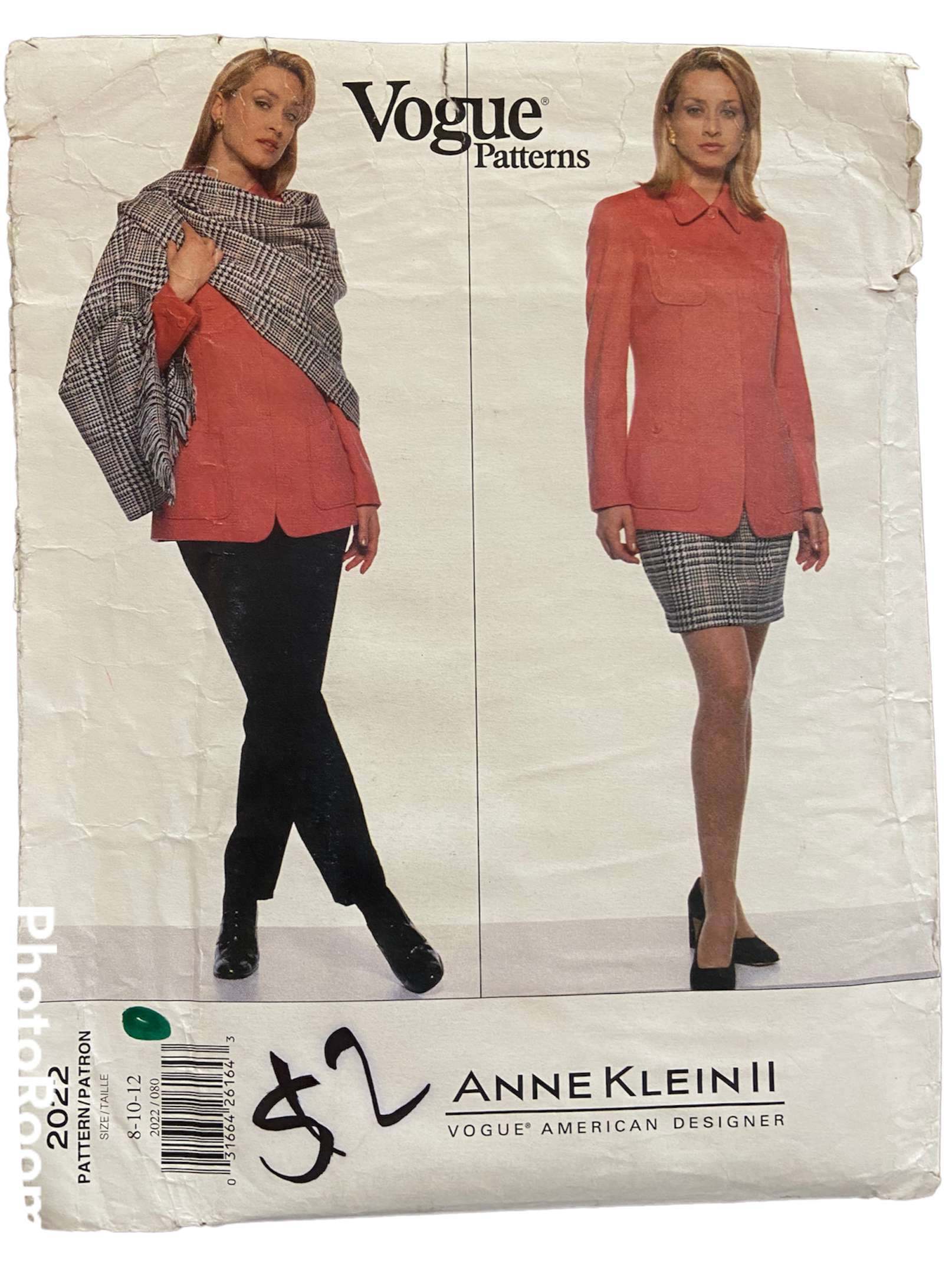 Vogue 2022 vintage 1990s Anne Klein II jacket, skirt, pants and scarf pattern Bust 31.5, 32.5, 34 inches
