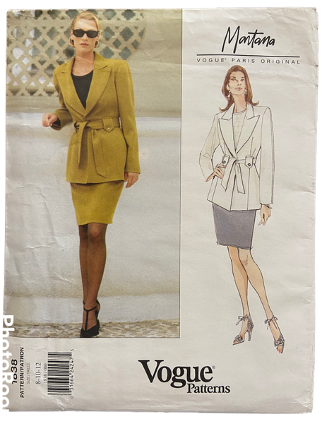 Vogue 1838 vintage 1990s Claude Montana jacket and skirt pattern Bust 31.5, 32.5 34 inches