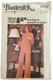 Butterick 4027 vintage 1970s top and pants pattern. Bust 36 inches