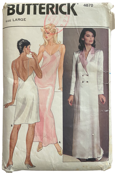 Butterick 4870 vintage 1980s robe and nightgown pattern 38-40 inch bust