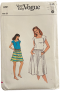 Vogue 8291 vintage 1980s skirt and top sewing pattern. Bust 31.5 inches