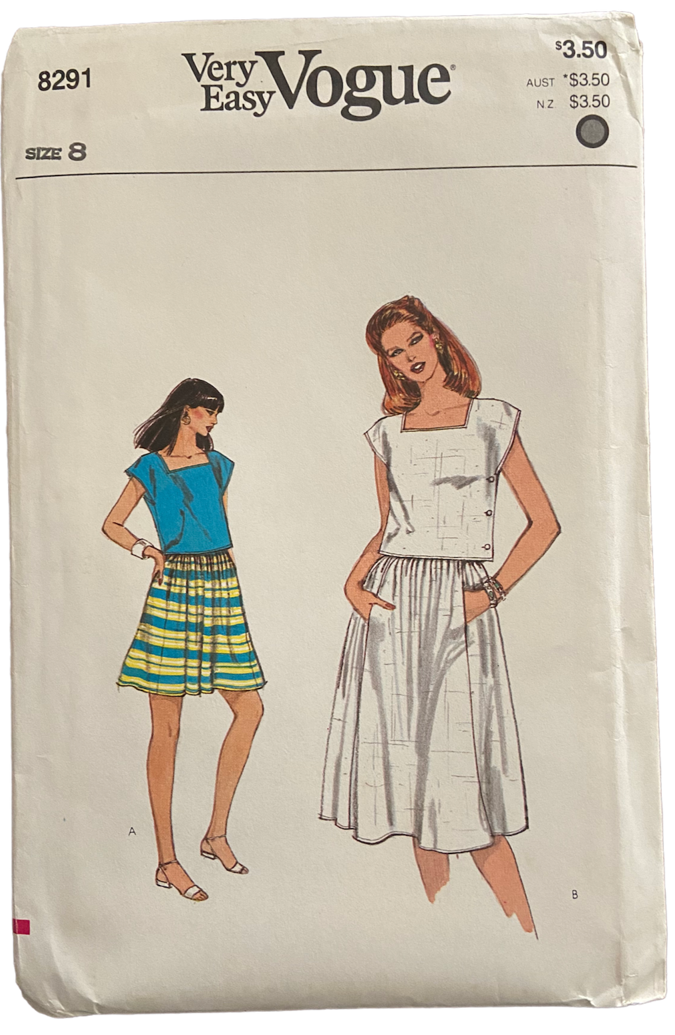 Vogue 8291 vintage 1980s skirt and top sewing pattern. Bust 31.5 inches