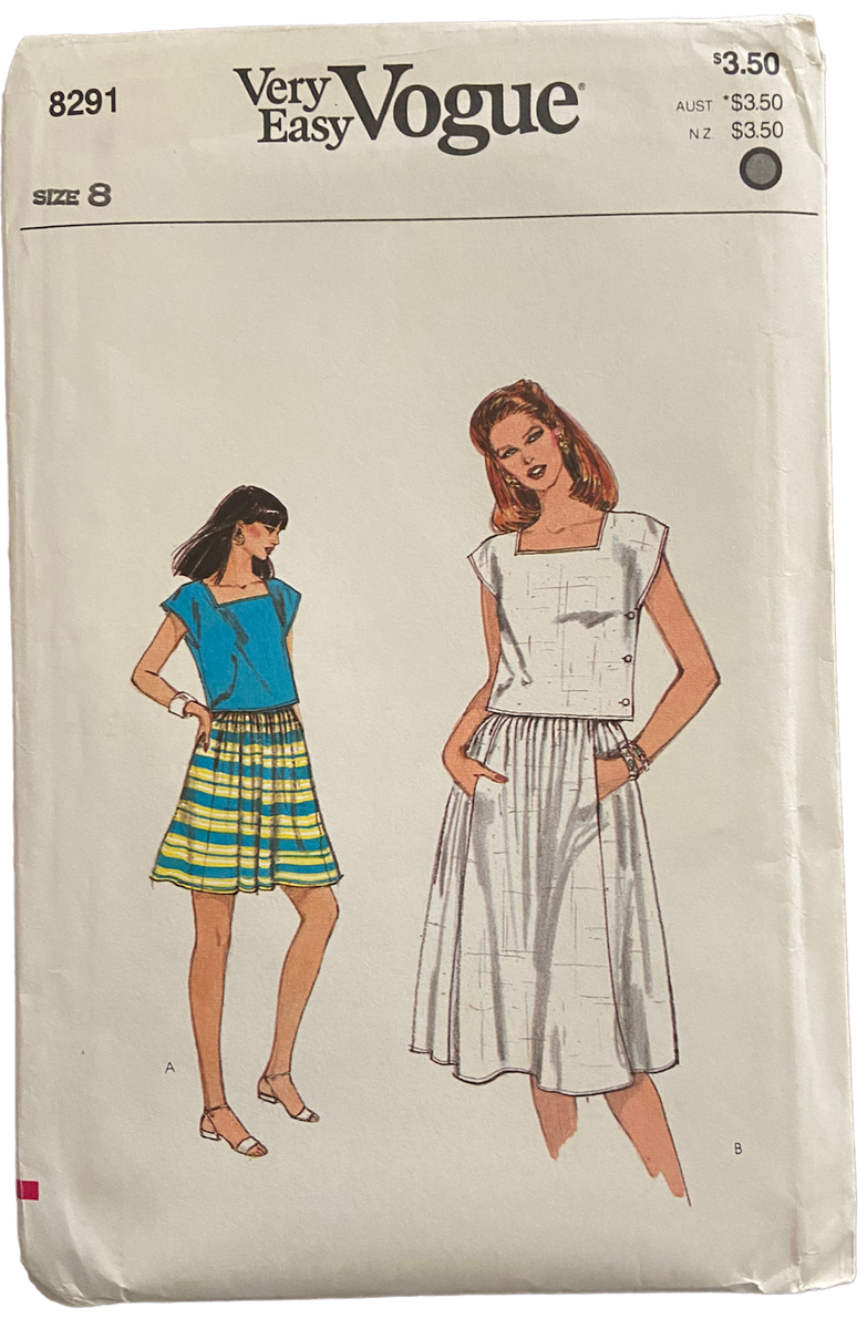 Vogue 8291 vintage 1980s skirt and top sewing pattern. Bust 31.5 inche ...