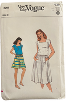 Vogue 8291 vintage 1980s skirt and top sewing pattern. Bust 31.5 inches