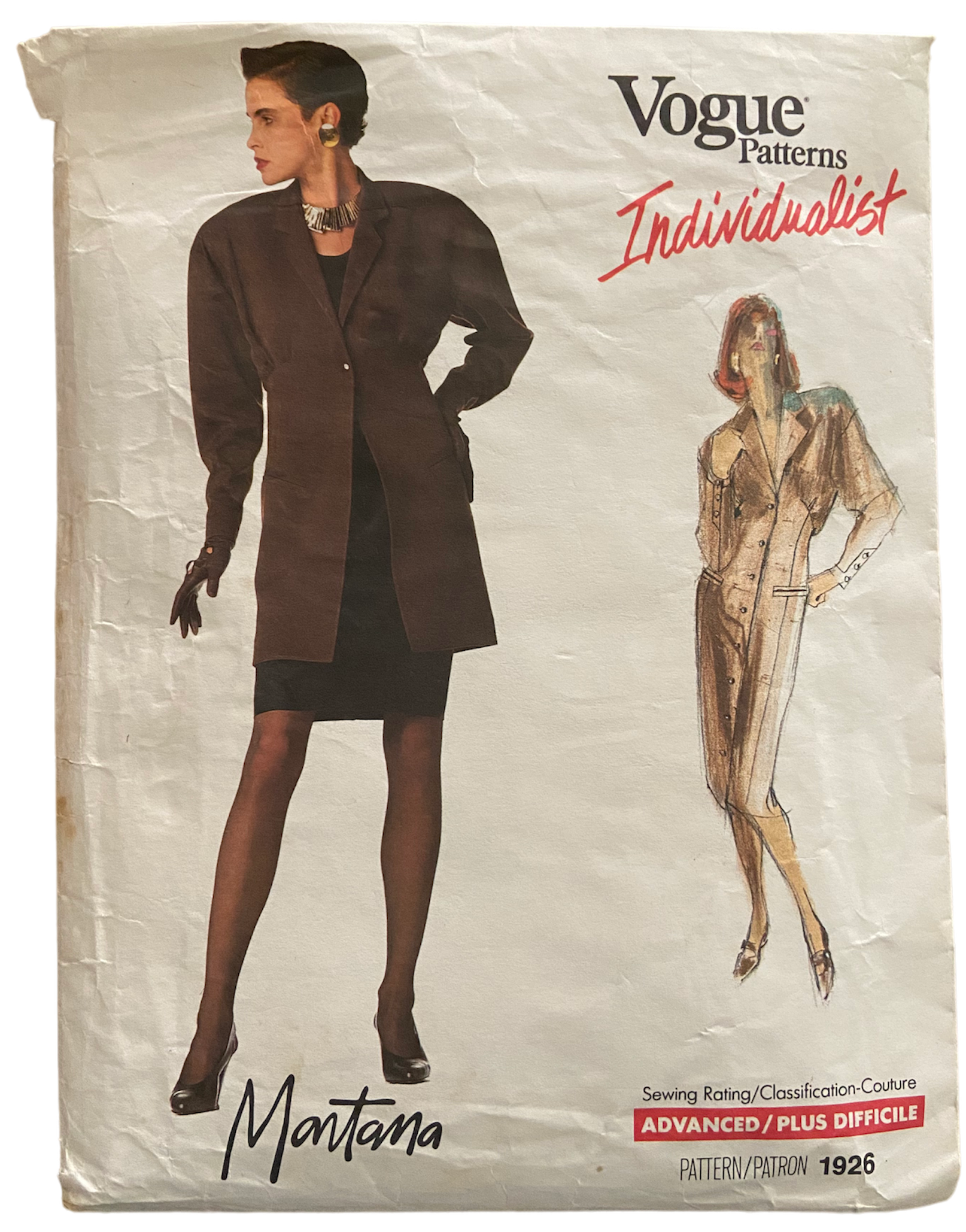 Vogue 1926 vintage 1980s Claude Montana Individualist  jacket, dress and skirt pattern Bust 32.5 inches