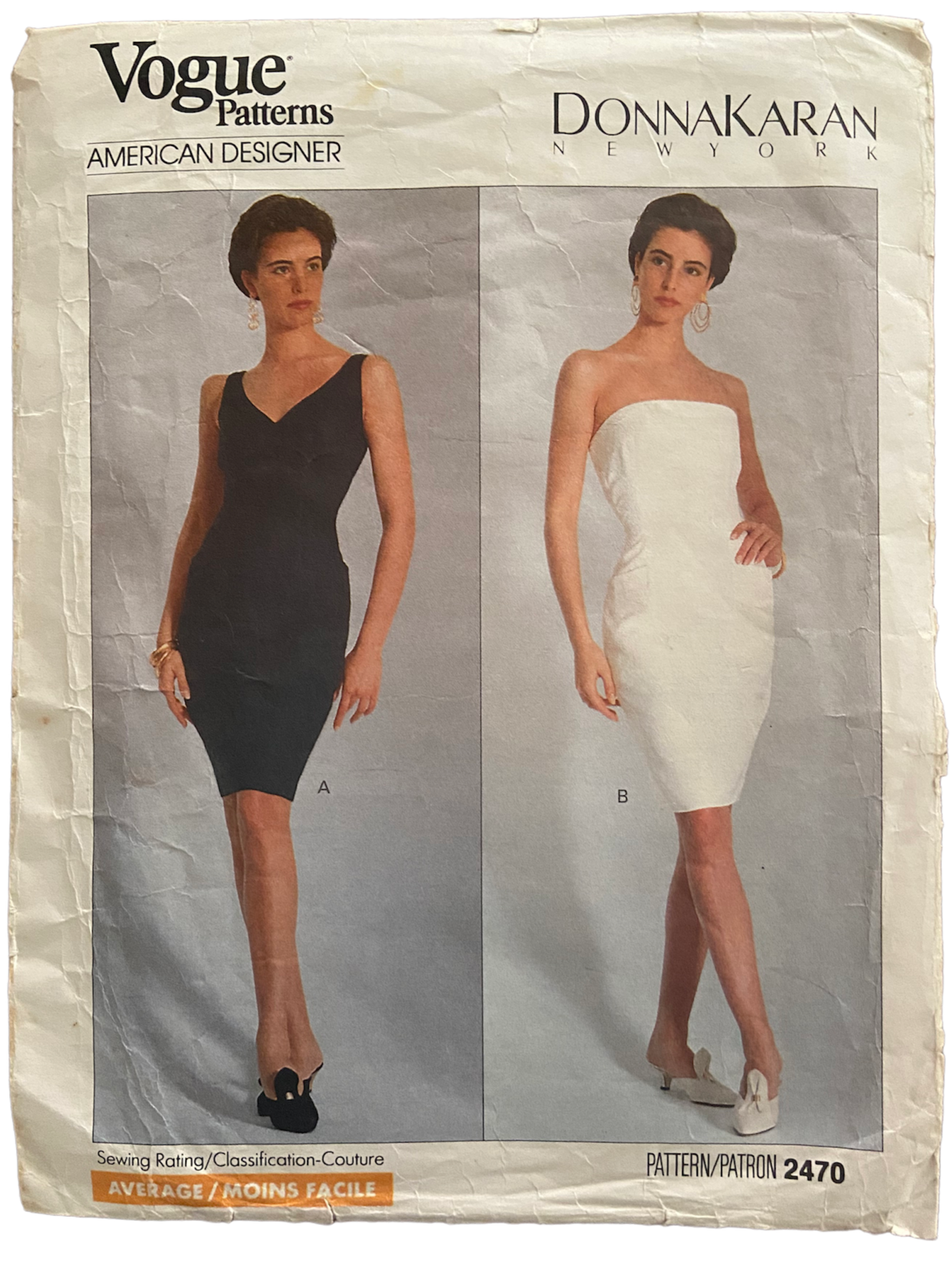 Vintage 1990s Vogue American Designer Donna Karan New York dress pattern. Bust 34 inches.