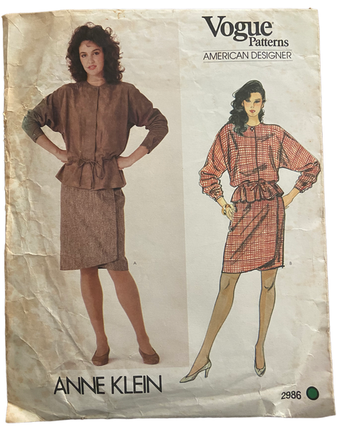 Vogue 2986 vintage 80s Anne Klein jacket and skirt pattern Bust 32.5 inches