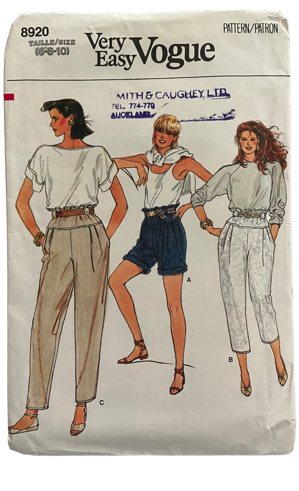 Vogue 8920 vintage 1980s shorts and pants pattern. Waist 23, 24, 25 inches