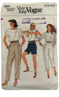 Vogue 8920 vintage 1980s shorts and pants pattern. Waist 23, 24, 25 inches