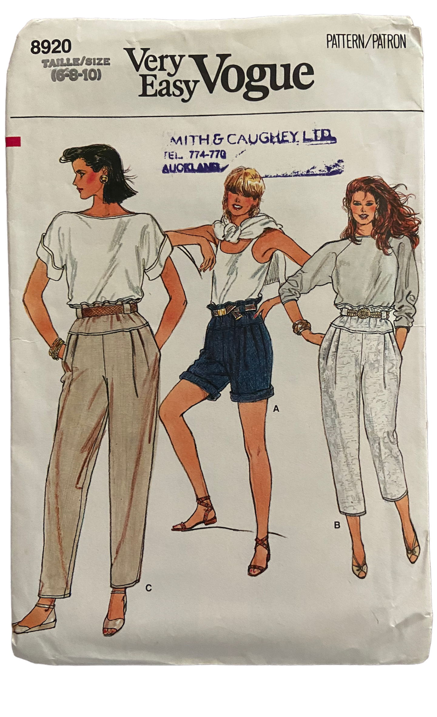 Vogue 8920 vintage 1980s shorts and pants pattern. Waist 23, 24, 25 inches