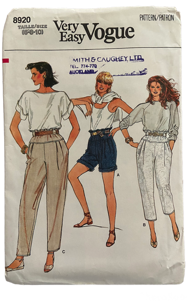 Vogue 8920 vintage 1980s shorts and pants pattern. Waist 23, 24, 25 inches