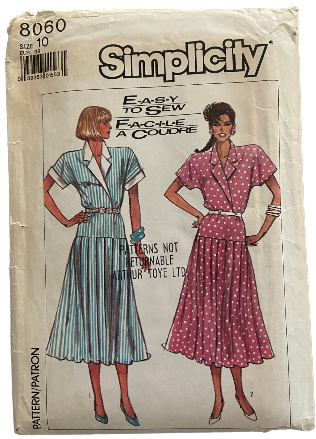 Simplicity 8060 vintage 1980s dress pattern. Bust 32.5