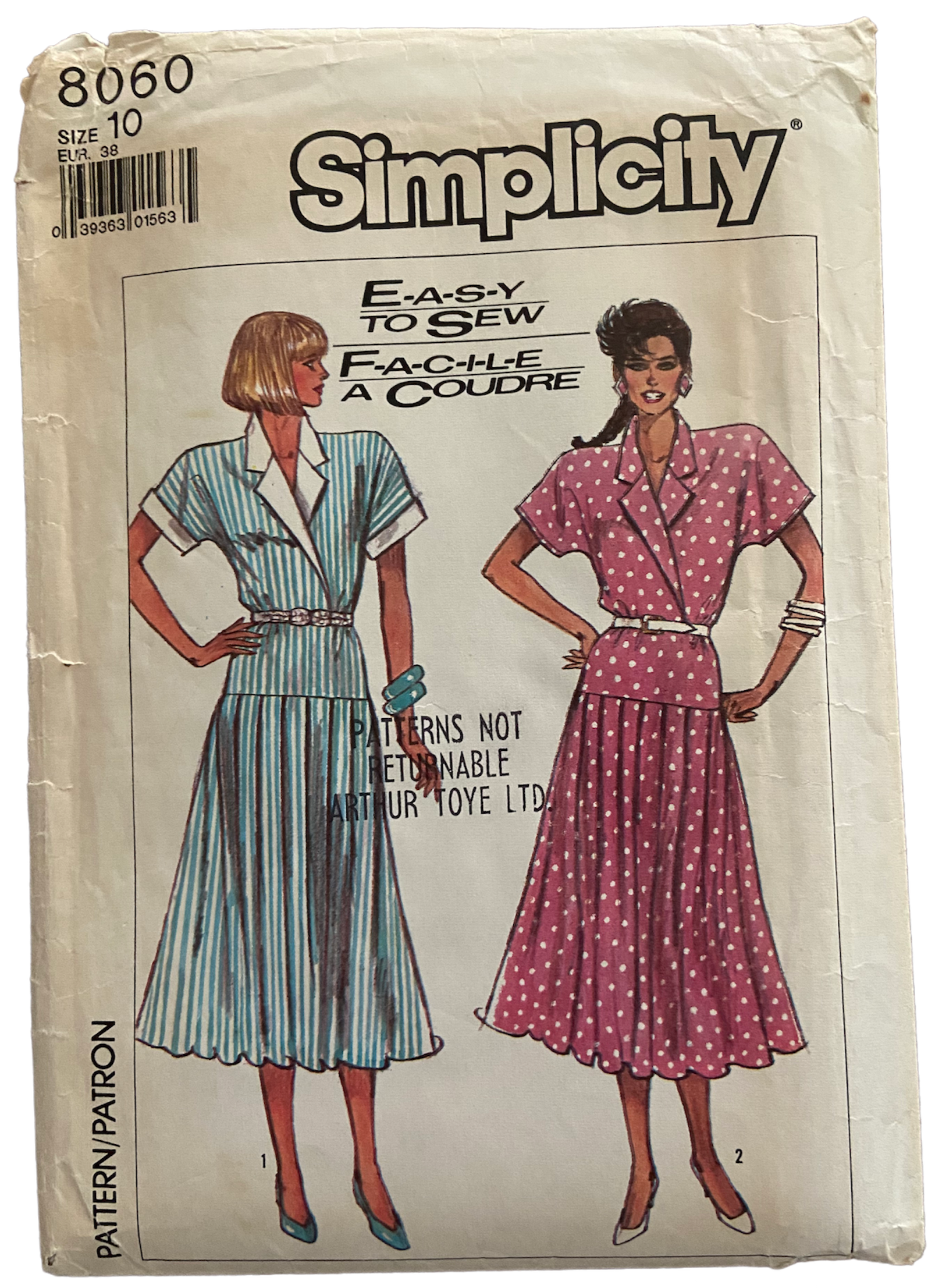 Simplicity 8060 vintage 1980s dress pattern. Bust 32.5